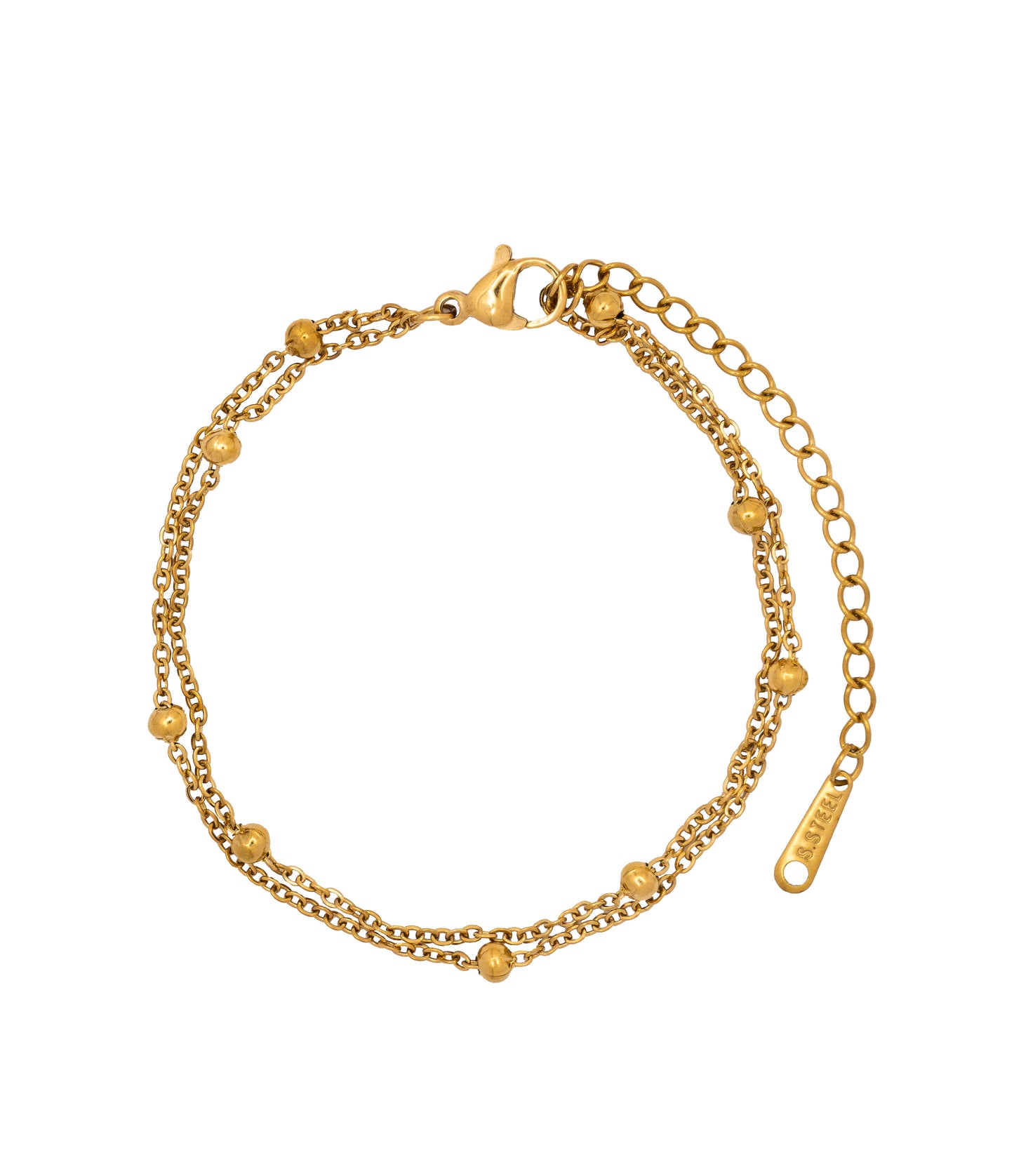 Doppellagiges Edelstahl Armband mit goldenen Perlen