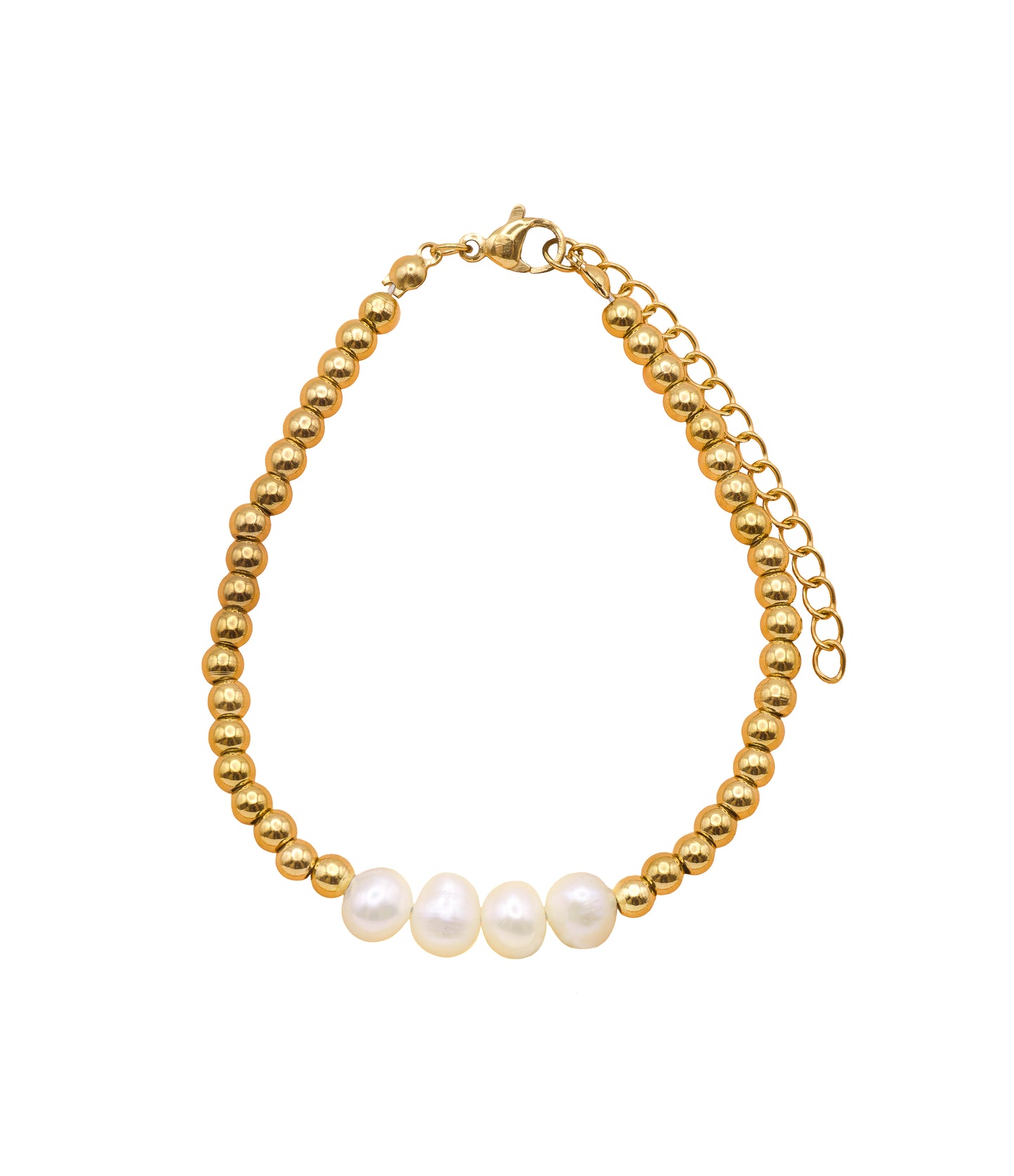 Edelstahl Armband mit goldenen Perlen und Süßwasserperlen