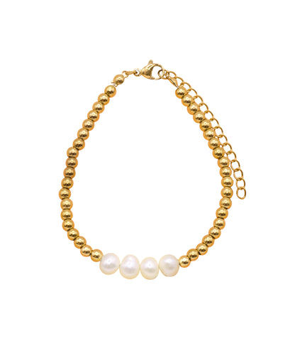 Edelstahl Armband mit goldenen Perlen und Süßwasserperlen