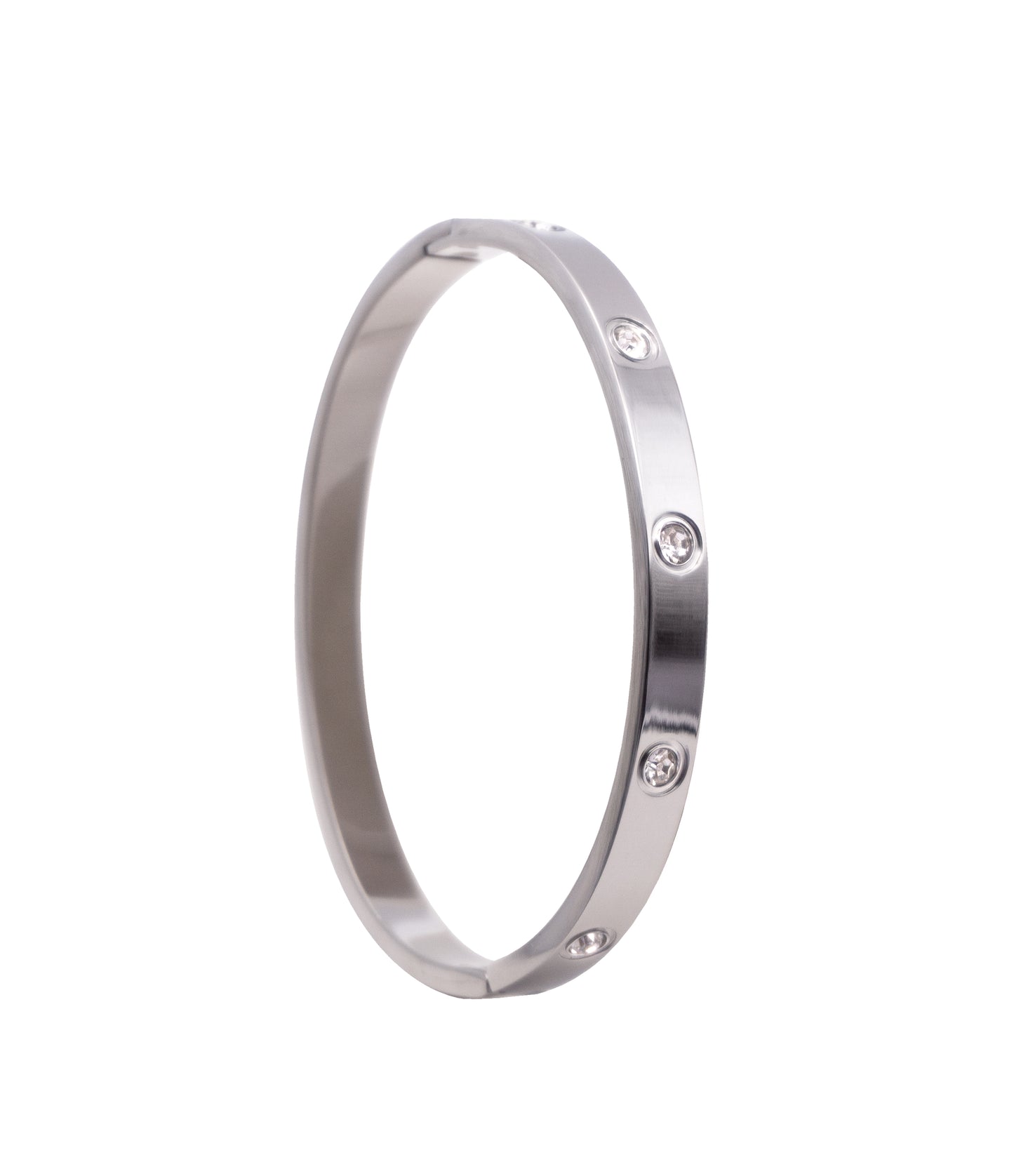 Silberner Armreifen aus Edelstahl mit Zirkonia