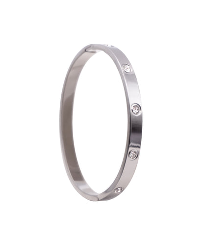 Silberner Armreifen aus Edelstahl mit Zirkonia