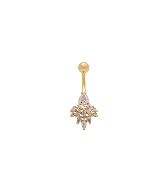 Goldenes Bauchnabelpiercing mit tropfenförmigem Zirkonia