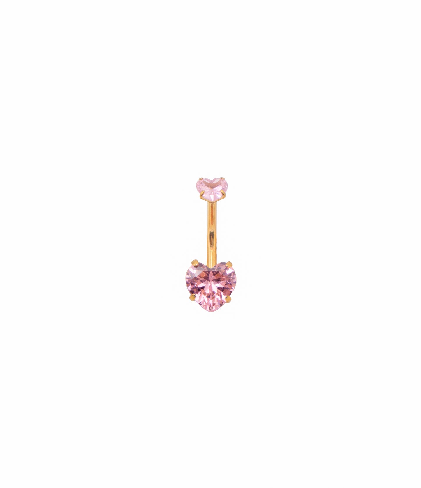 Goldenes Bauchnabelpiercing mit rosafarbenen Zirkonia Herz