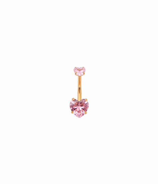 Goldenes Bauchnabelpiercing mit rosa Zirkonia Herz